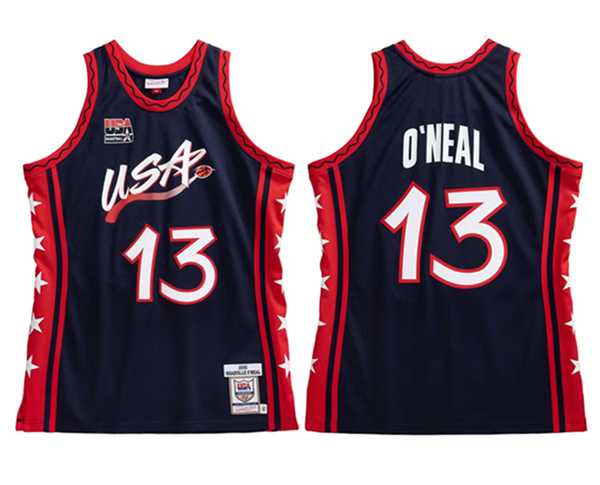 Mens USA Team #13 Shaq ONeal Navy 1996-97 Stitched Basketball Jersey